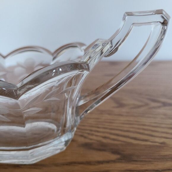Vintage Art Deco Pressed Glass Sugar Bowl Circa 1920 With Etched Floral Details - Picture 5 of 15